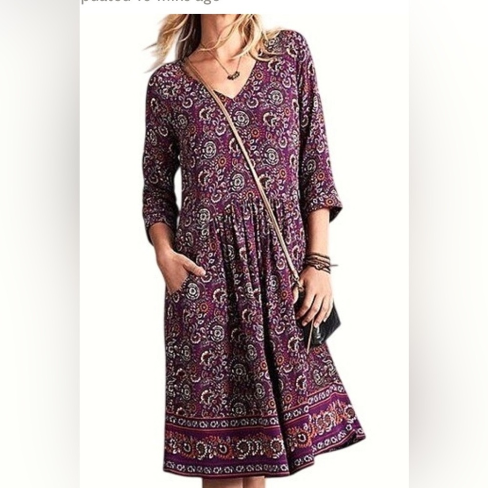 Garnet Hill Viscose Bohemian Floral Paisley Dress Size 8